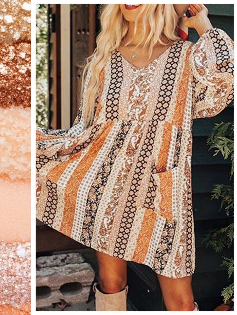 Boho Puff Sleeve Shift Dress